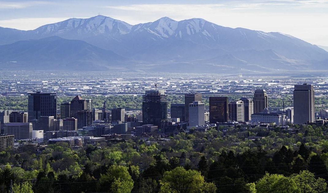 Salt Lake City skyline with the Wasatch mountains behind